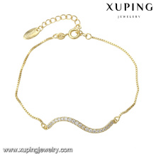 74909 Moda de alta calidad diseño simple 14k chapado en color oro micro pave pulsera de cadena de circón blanco